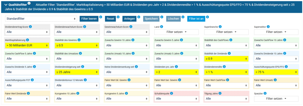 Der Qualitätsfilter im Aktienfinder hilft dir bei der Aktiensuche