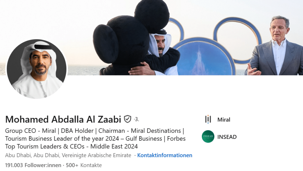 Die Zuversicht über Disney in Abu Dhabi ist auf Miral CEO’s LinkedIn schwer zu übersehen